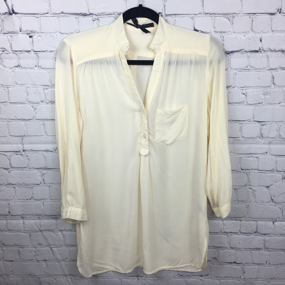 Cream Women’s Pullover Blouse Roll Tab Sleeve M